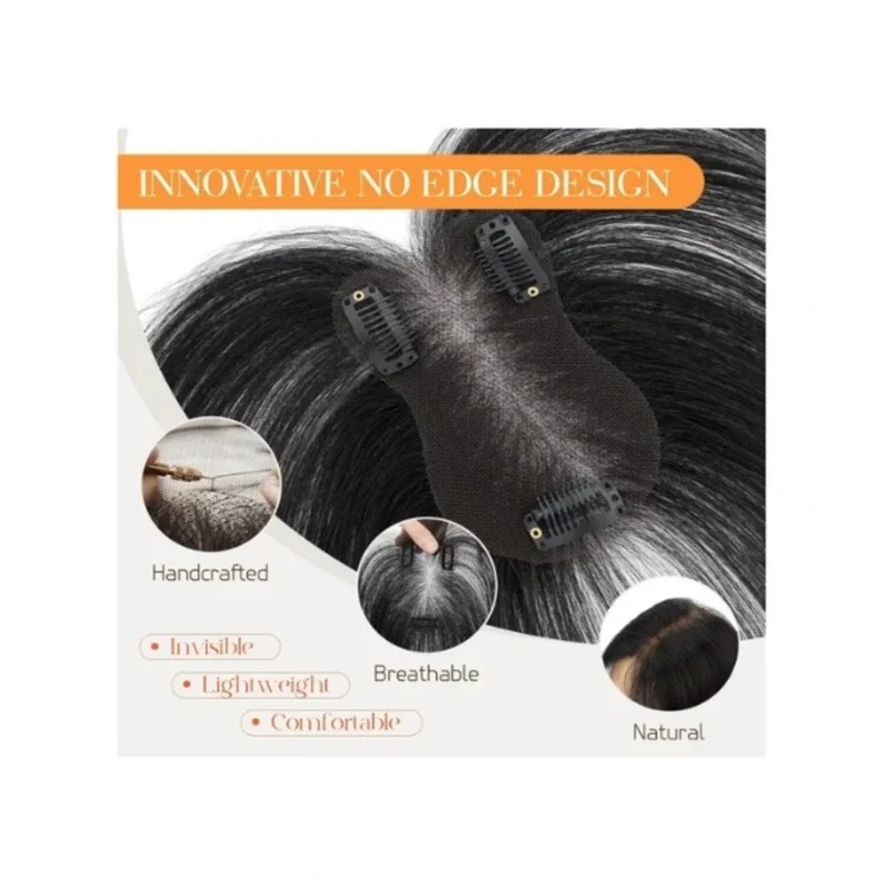 Hairro Human Hair Topper 11in Natural Black 1B No Edge Wiglet‎ Clip In Hairpiece